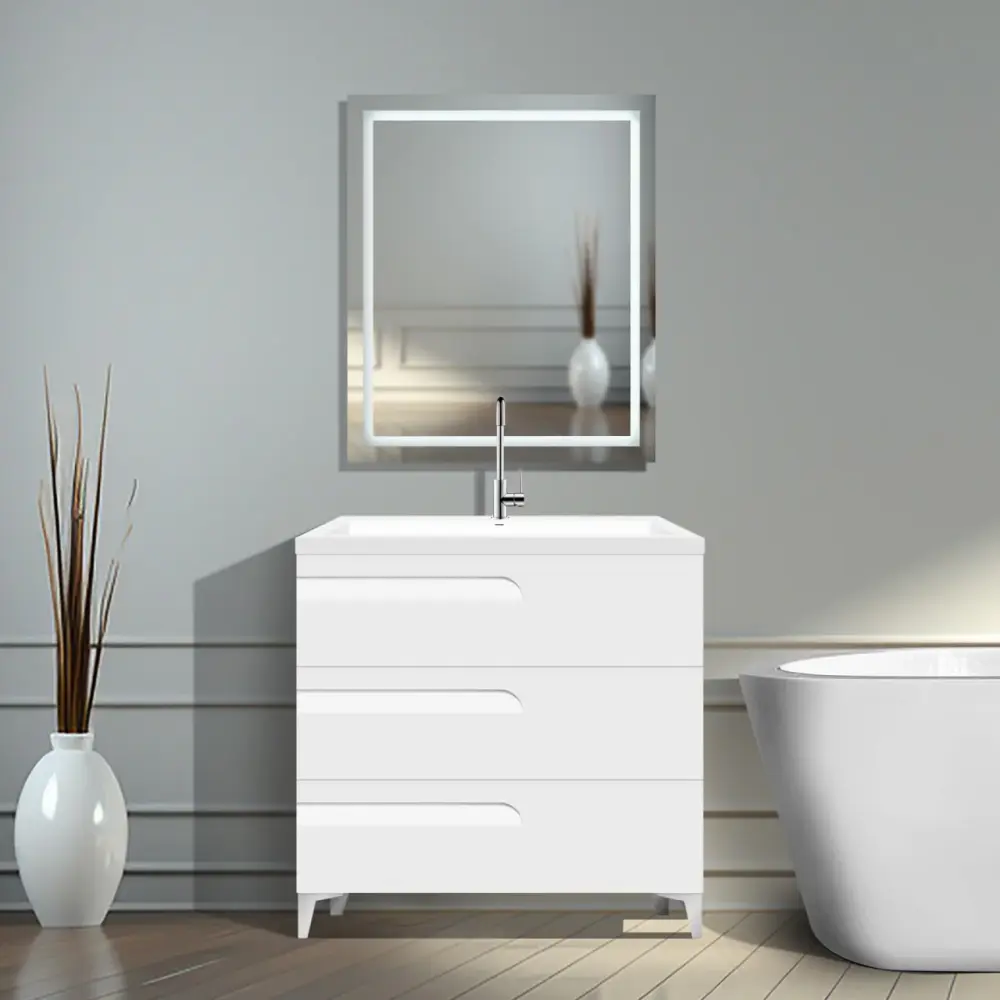 36" Wall mount Single Sink Bathroom Vanity White Gloss Square Counter Top Top LV7B-36W