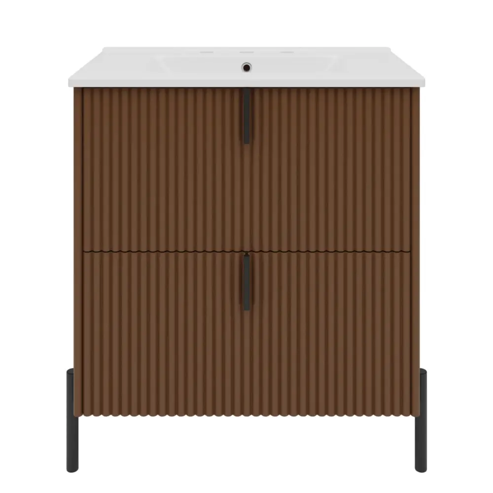 Water-Saving Fluted Bathroom Vanity Earthenware Sink, Freestanding Design