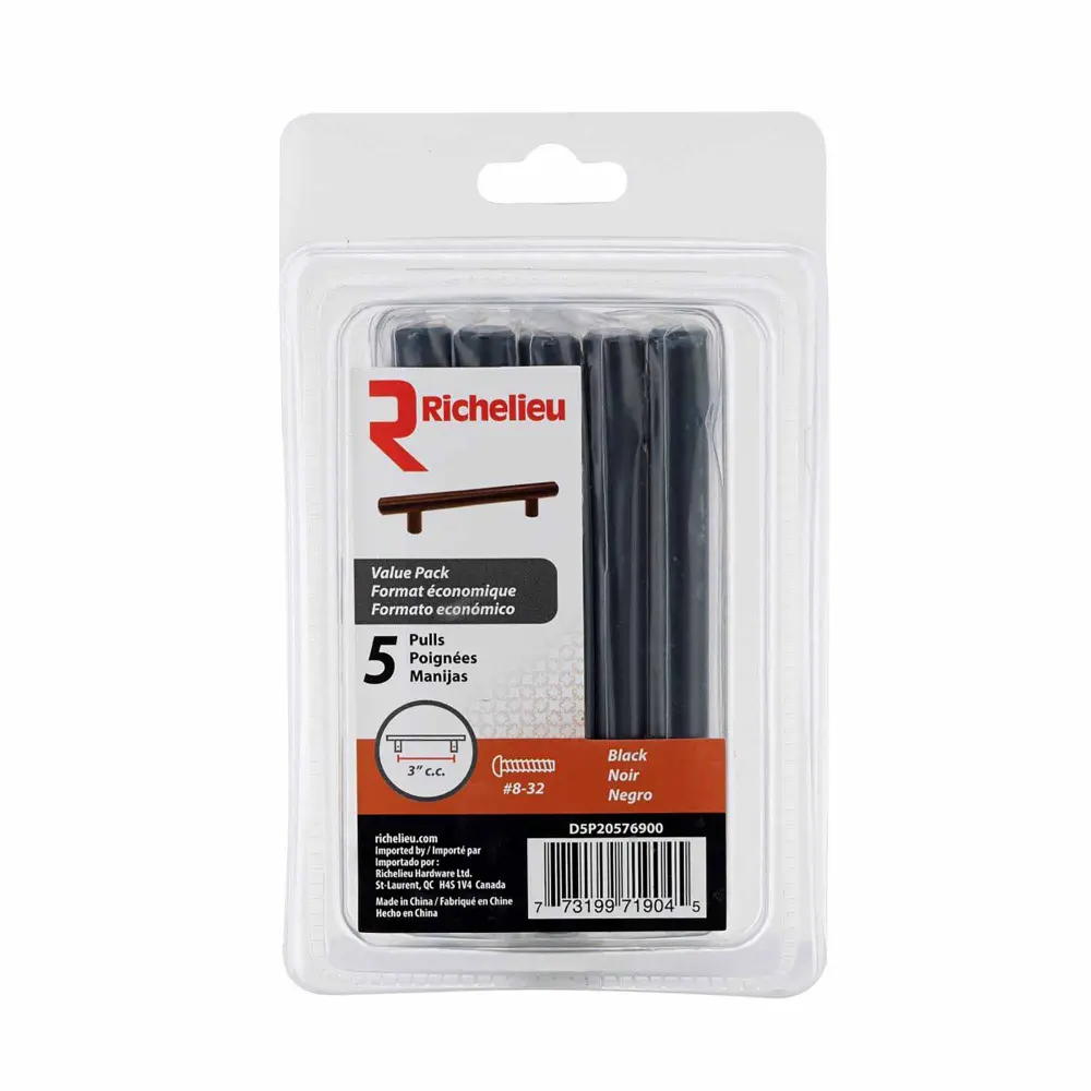 Pack 5 Contemporary # 205 Matte Midnight Steel Pulls, 3'' C/C