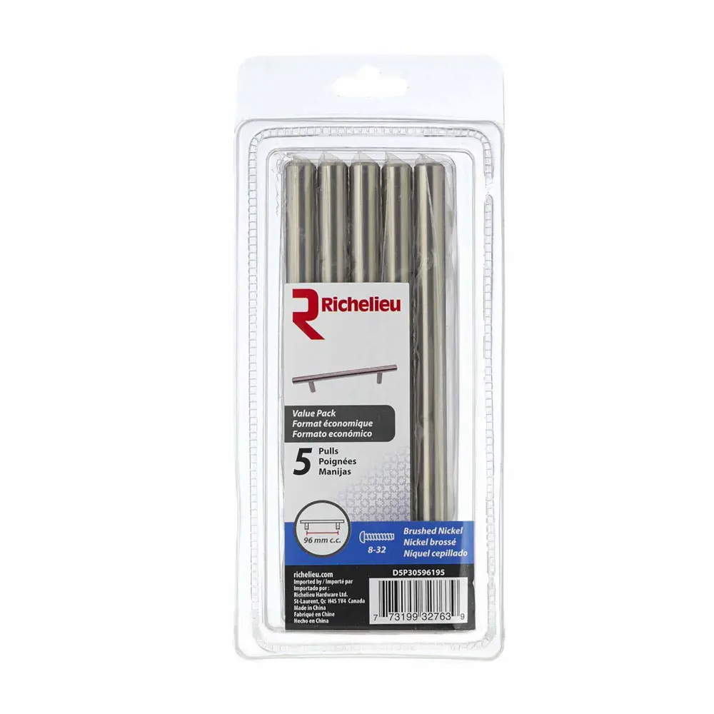 Pack 5 Contemporary # 305 Brushed Nickel Alloy Pulls, 96 mm C/C
