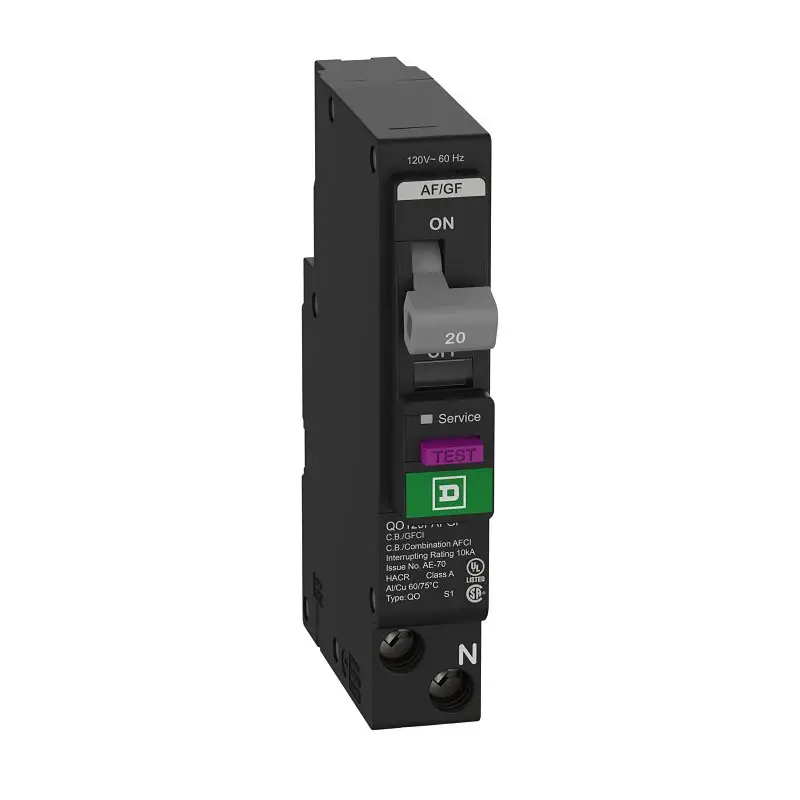 Square D QO QO120PAFGFC Miniature Circuit Breaker, Combination Arc Fault, 20 , 1-Pole, 120 VAC, Plug-