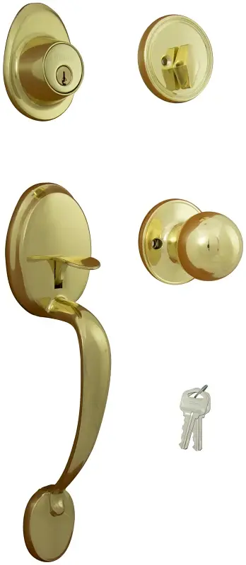 Brass Body ProSource S7731-PS Combination Lockset, Glossy Brass, T3 Interior Handle, 3 Grade, Brass