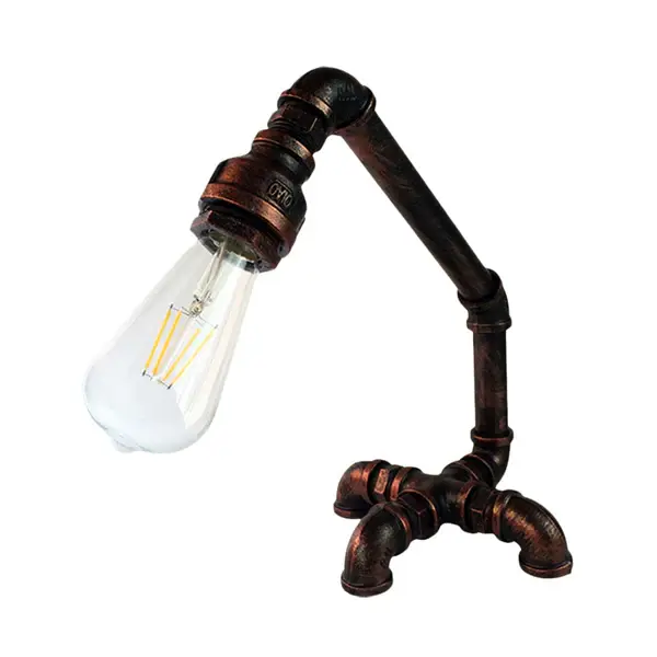 Metallic Bare Bulb Desk Airy Vintage 1-Light Bedroom Plug- Table Lamp Rust/Black Cross Pipe Base