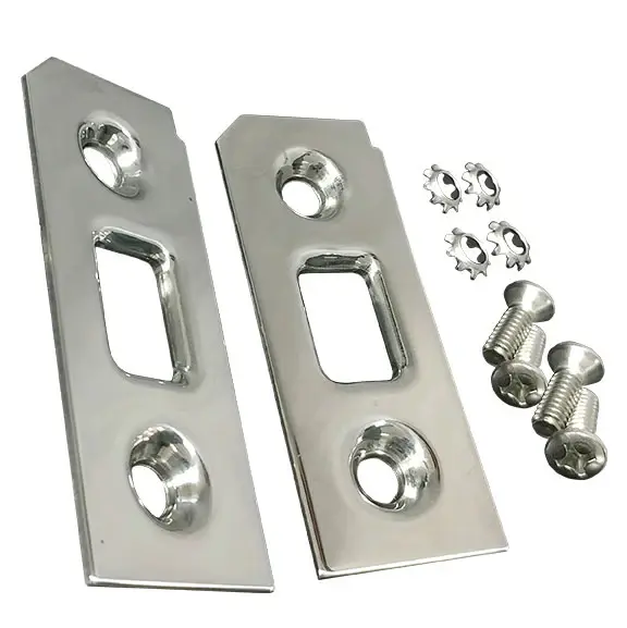Liftgate Latch Striker Plates - Stainless Metal, 1969-77 Ford Bronco, pair