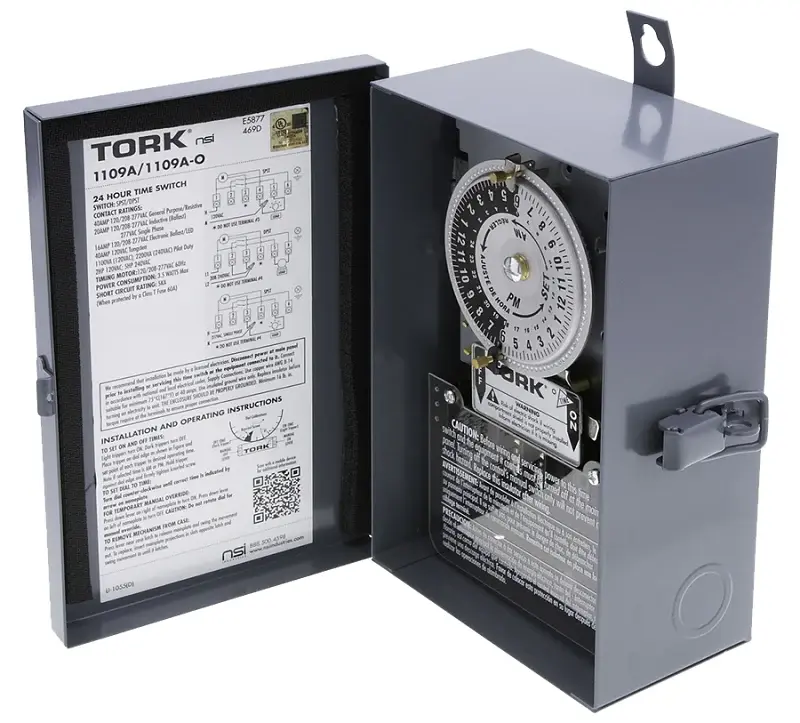 Tork 1109A Series 1109A-O Lighting Timer, 40 , 120/208/277 VAC, 3 W, 20 to 75 min Time Setting, 24 hr Cycle, Ash