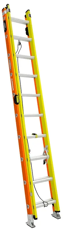 Werner GLIDESAFE T6200-2GS Series T6220-2GS Extension Ladder, 19 ft H Reach, 300 lb, 20-Step, Grp, Orange/Yellow
