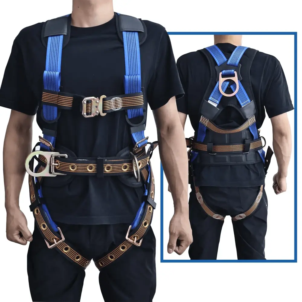 5 Point Full Body Safety Harness and Shock Absorbing Lanyard Set Fall Protection Kit ANSI Certified Roof Work Rescue and I...