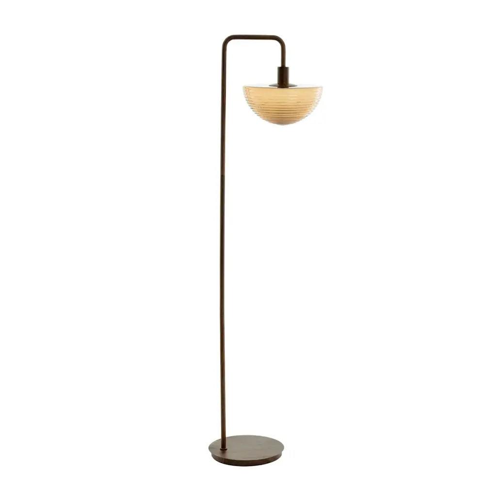 Baylie Wooden Floor Lamp - Dark Brown & Chocolate Glass Bedside Reading