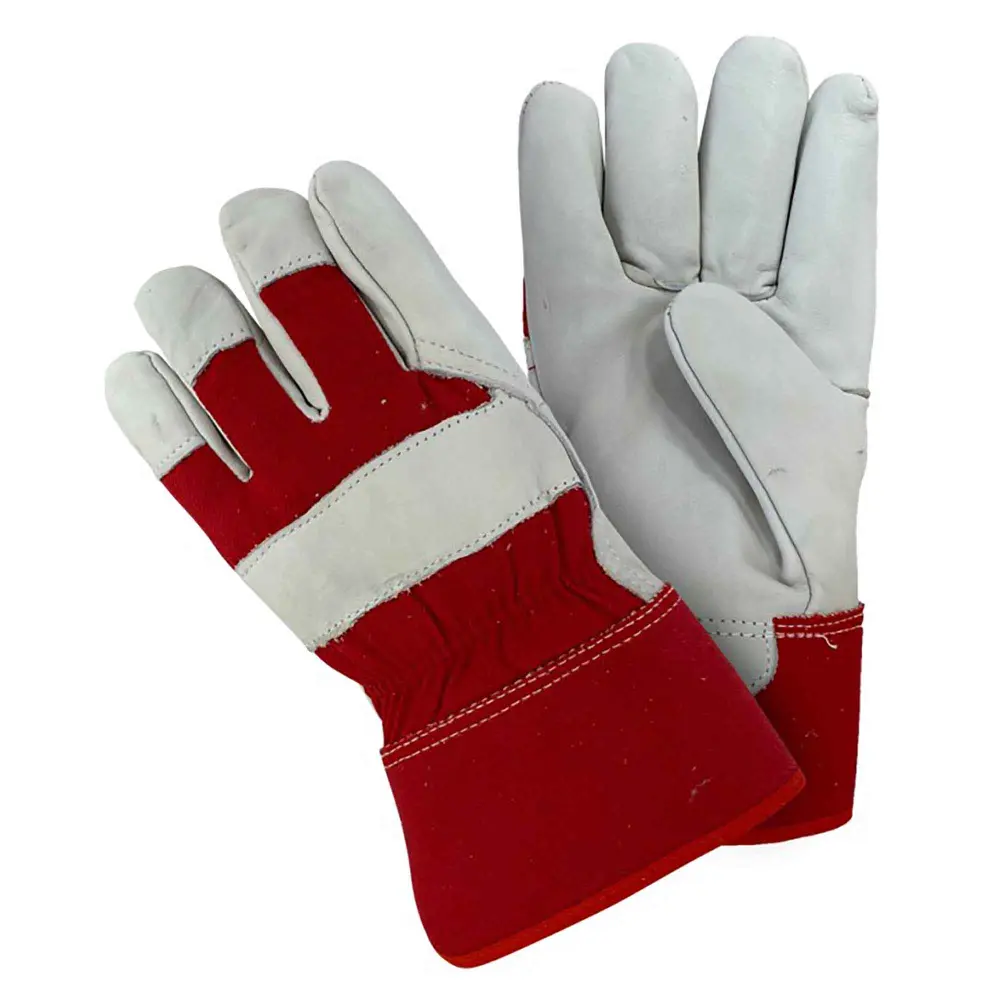 Full Grain Cowhide Work Gloves Cozy fabric Lining and Cotton Back, Large (Assorted Colors)