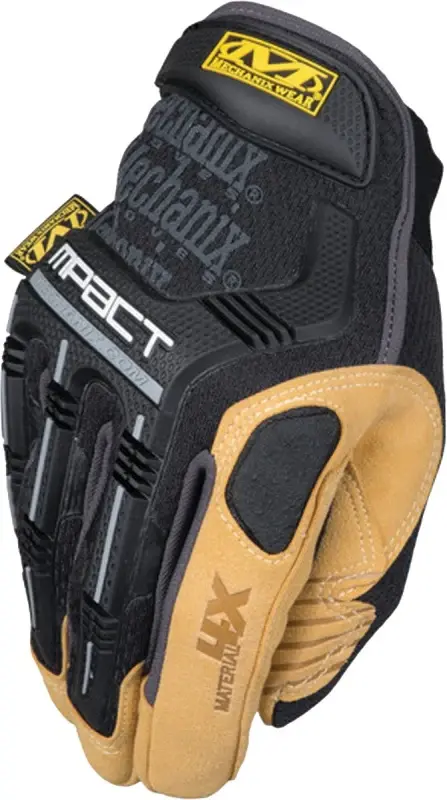 Mechanix Wear Material4X M-Pact Series MP4X-75-011 Work Gloves, Men's, XL, 11 L, Hook-and-Loop Cuff, Black/Brown