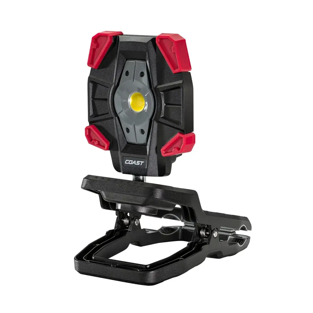 Coast CL40R 3900 Lumen Rechargeable Dual Power Rotating LED Aluminium Clamp Light Wide Angle Flood Beam, Black/Red Greenho...