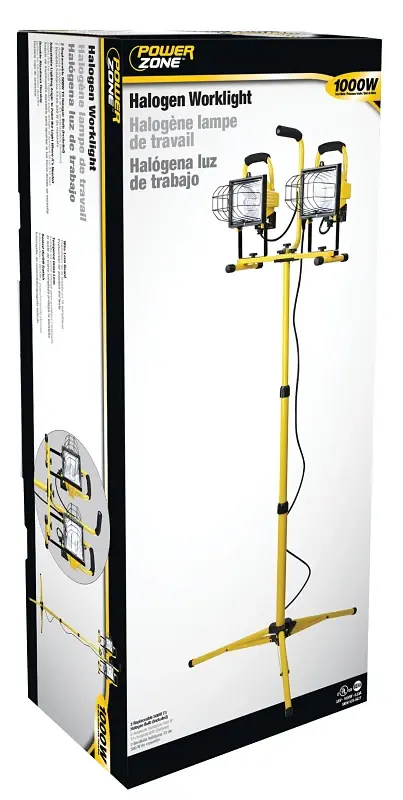 PowerZone ORHLT500X2 Work Light, 120 V, 1000 W (500 W Per Lamp), 2-Lamp, Halogen Lamp, 8000 Lumens, Lemon