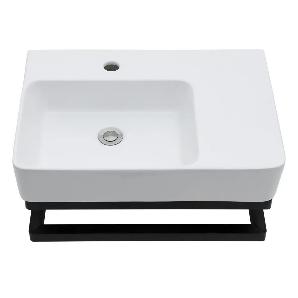 Wall Mounted Rectangular Bathroom Sink Towel Bar And Faucet Hole - Alabaster