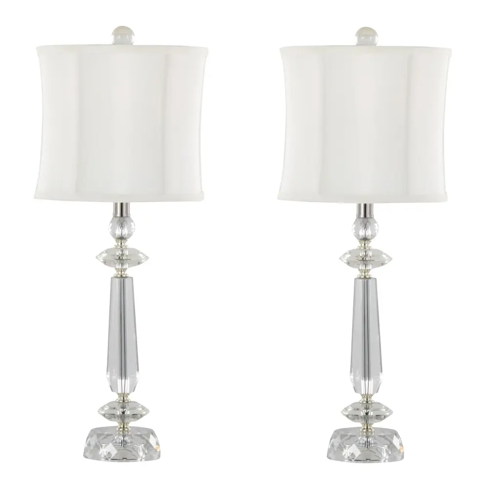 Fabric Drum Karat - Contemporary Crystal Table Lamp (Set 2) - Clear Crystal / Chromium / White Softback