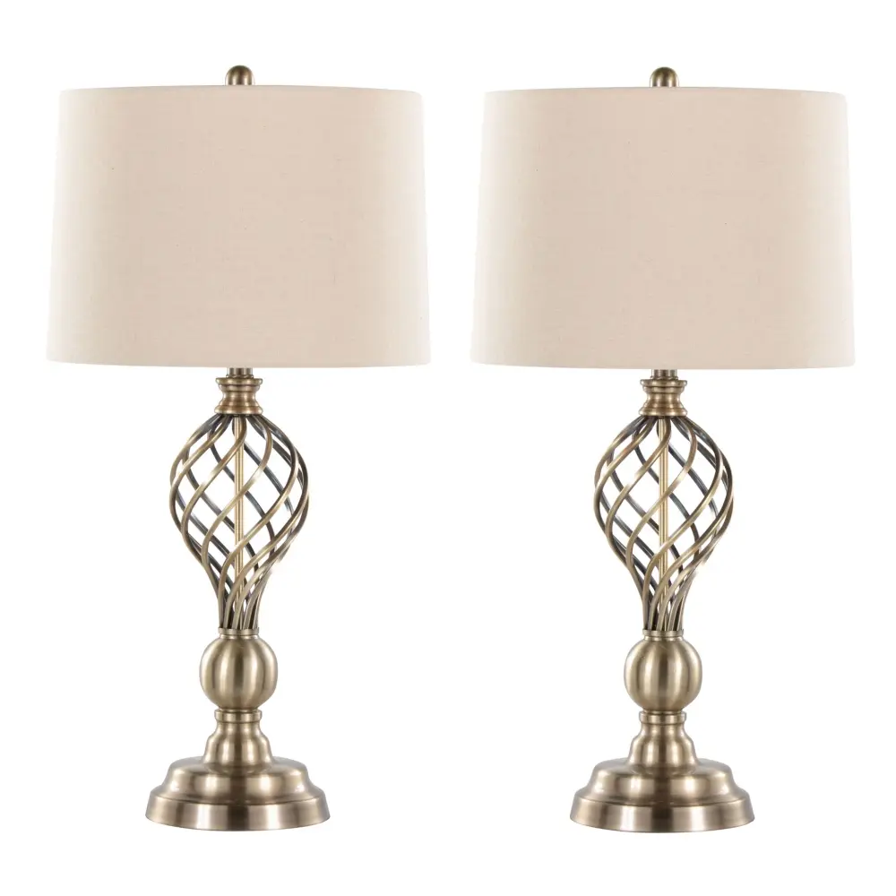 Linx - Twist Contemporary Table Lamp (Set 2) - Antique Smooth Brass / White Bedside Reading