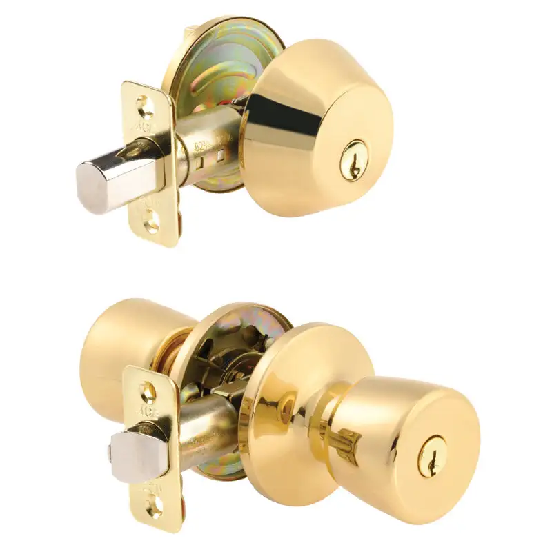 Ace Tulip Polished Brass Entry Lever and Deadbolt Set 1-3/4 Inch