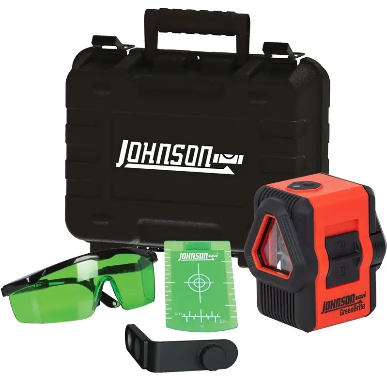 Johnson 40-6647 Laser Kit, 50 ft, +/-5/32 at 30 ft Accuracy, 3-Beam, 3-Line, Olive Laser