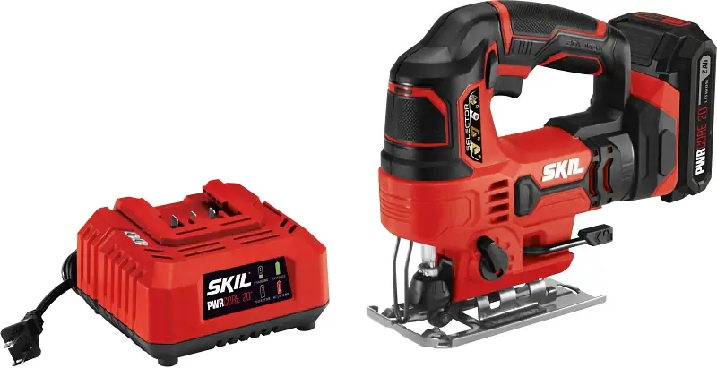 Skil JS820202 Jig Saw Kit, Battery Included, 20 V, 2 Ah, 15/32 to 4-11/16 Cutting Capacity, 1 L Stroke