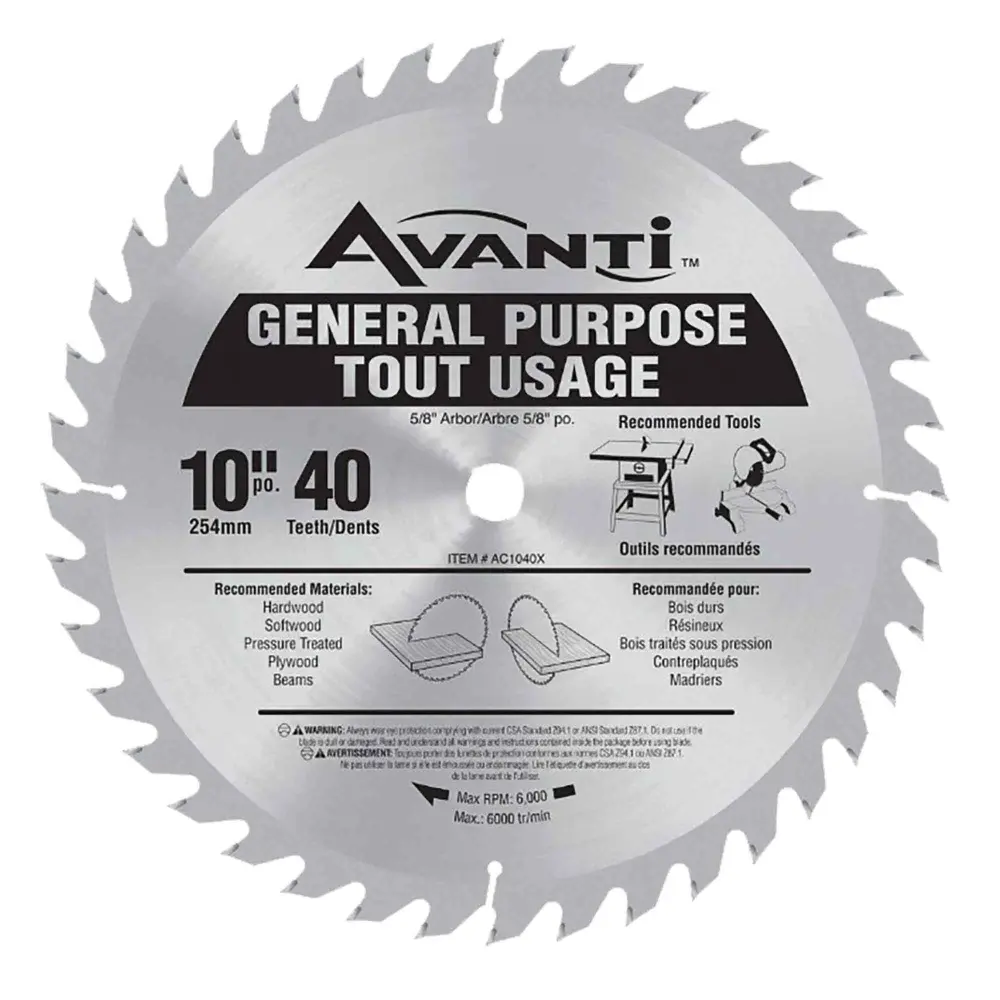 40 Tooth General Purpose Miter and Table Saw Blade Wood Cutting, 10''