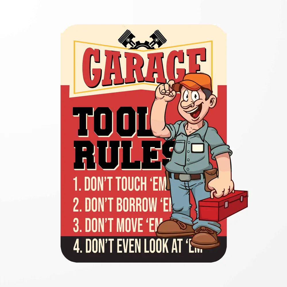 Premium Cast Aluminum Garage Wall Sign, ''Tool Rules'' (9-1/2'' x 12'')