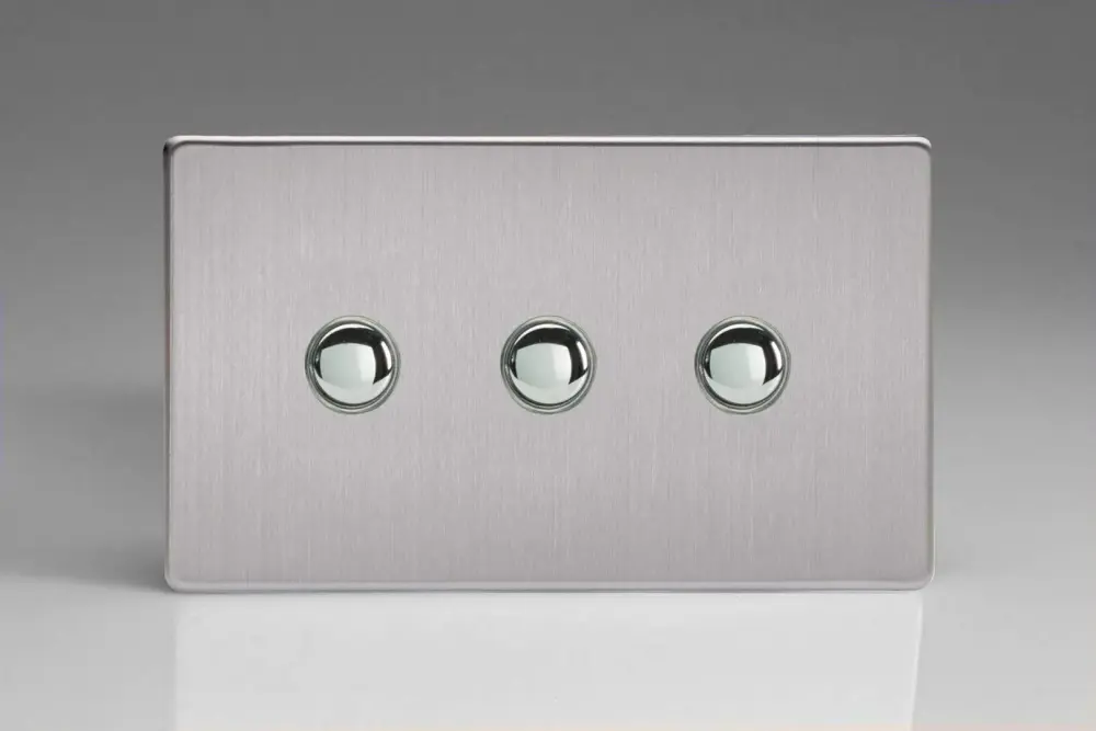 Commercial Grade Varilight 3-Gang 6A 1-Way Push-to-Make Momentary Switch (Twin Plate) Textured Steel XDSM3S