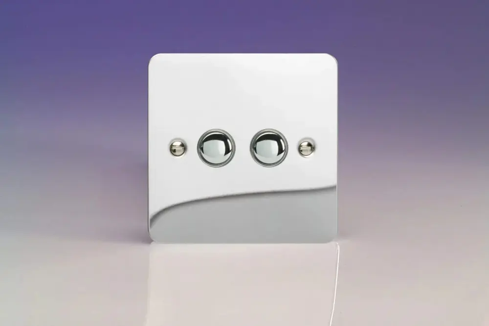 Varilight 2-Gang 6A 1-Way Push-to-Make Momentary Switch Polished Shiny metal XFCM2