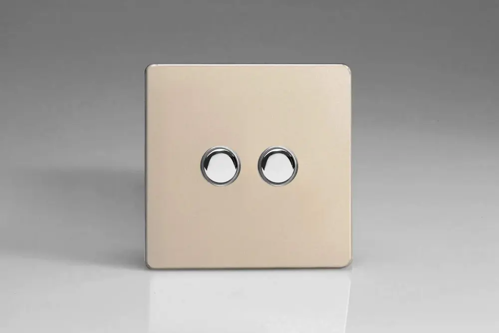 Varilight 2-Gang 6A 1-Way Push-to-Make Momentary Switch Satin Chromium XDNM2S