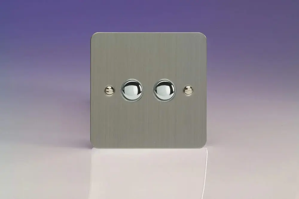 Varilight 2-Gang 6A 1-Way Push-to-Make Momentary Switch Brushed Hardened XFSM2