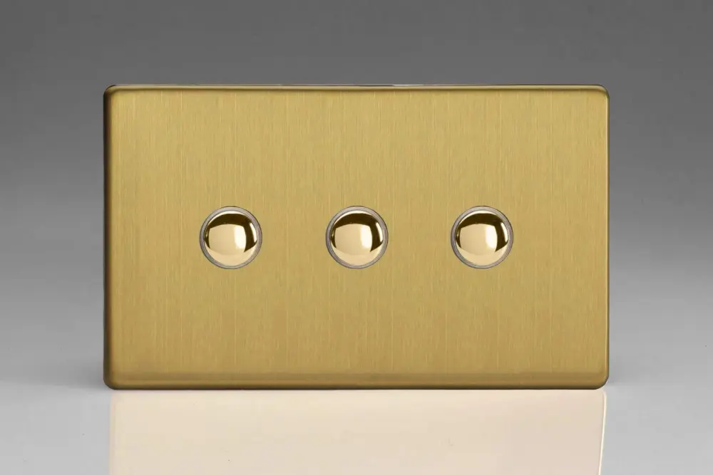 Varilight 3-Gang 6A 1- or 2-Way Push-On/Off Impulse Switch (Twin Plate) Brushed Warm alloy XDBP3S