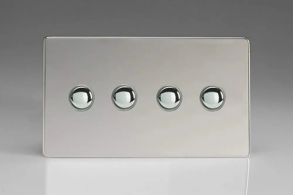 Varilight 4-Gang 6A 1- or 2-Way Push-On/Off Impulse Switch (Twin Plate) Glossy Chrome XDCP4S