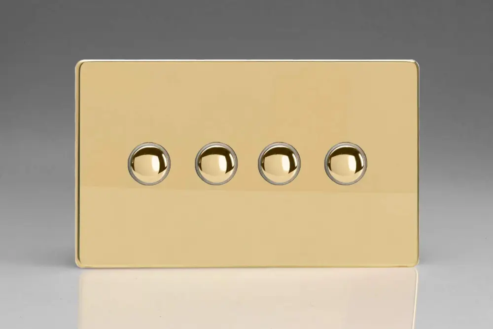 Varilight 4-Gang 6A 1- or 2-Way Push-On/Off Impulse Switch (Twin Plate) Glossy Brass XDVP4S Remote Control