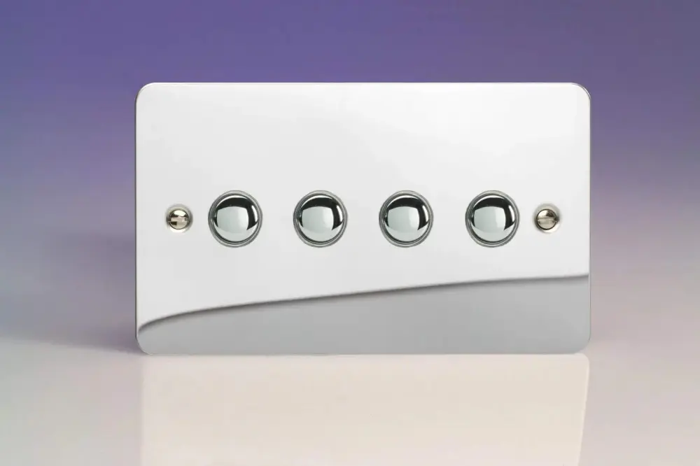 Varilight 4-Gang 6A 1- or 2-Way Push-On/Off Impulse Switch (Twin Plate) Glossy Chrome XFCP4 Lutron