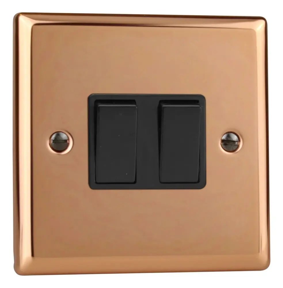 Varilight XY71B.CU 2-Gang 10 Amp Intermediate + 2 Way Switch Polished Terra cotta (Black Inserts)