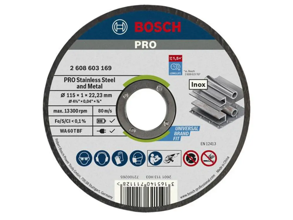 Bosch Powertool Accessories Pro Rust-proof Steel And Metal Bonded Cutting Disc 115 X 1.0 X 22.23Mm