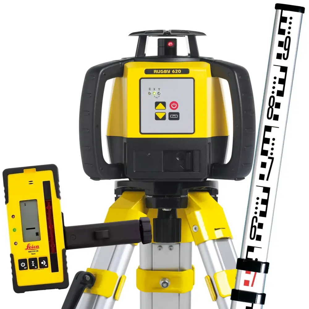 Tripod Mountable Leica Rugby 620 Rotary Laser Kit Alkaline Tray & RE120 – 600m Range, Traditional Grade, IP67, Tripod an...