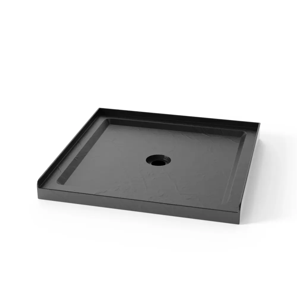 Anti Slip Center Drain Single Threshold Shower Base Slate - Charcoal