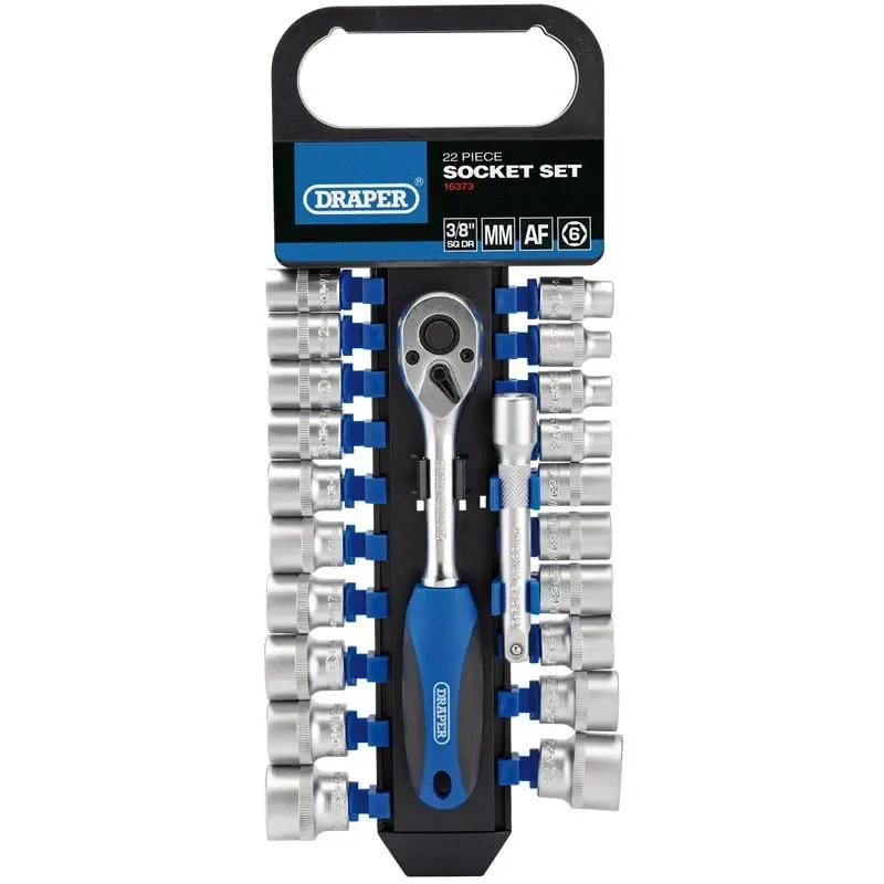 Draper DD22AM/PR Combined MM/AF Socket and Ratchet Adjust, 3/8" Sq. Dr. (22 Piece)