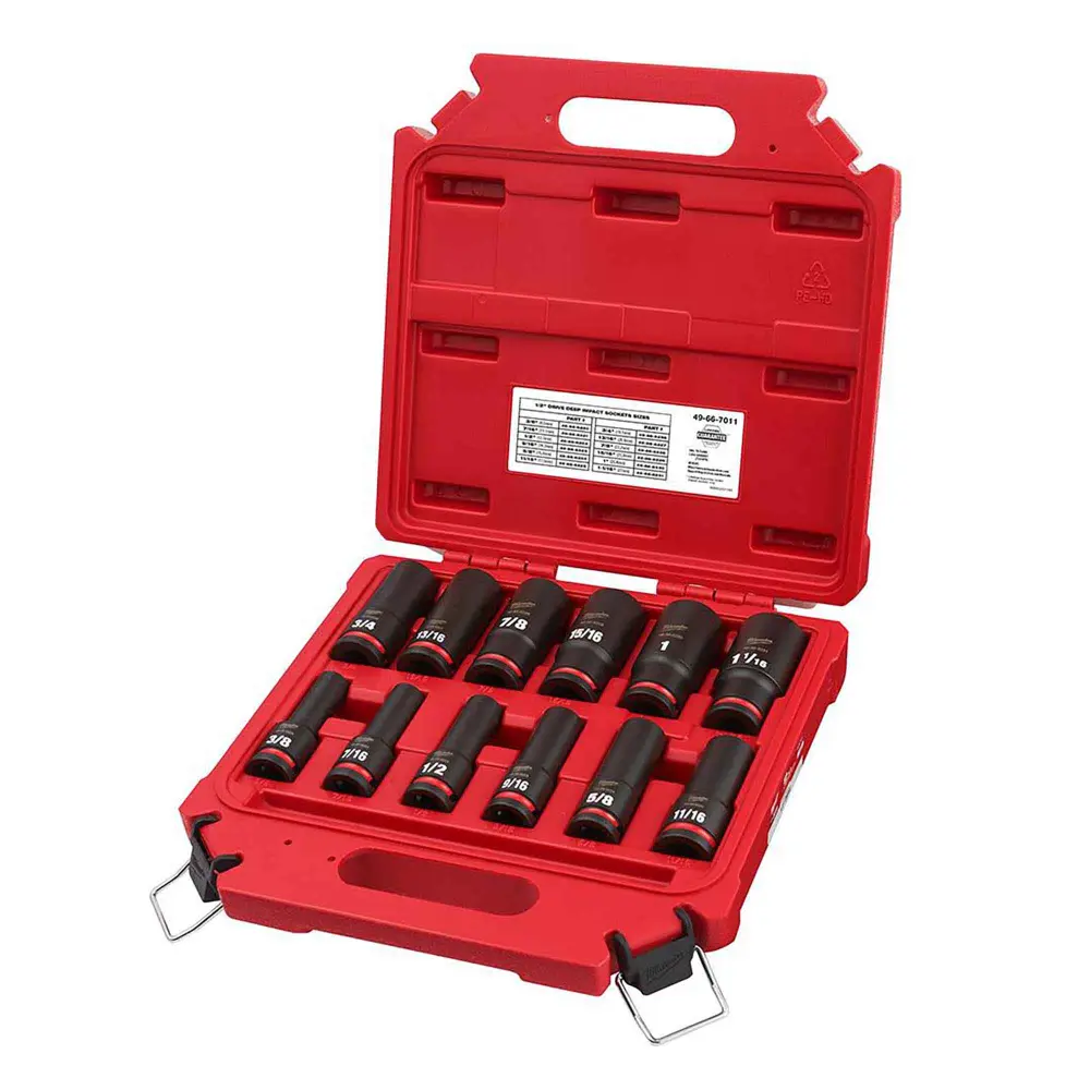 1/2" Drive SAE Deep 6 Point Socket Adjust, Shockwave Impact Duty (12 Pieces)