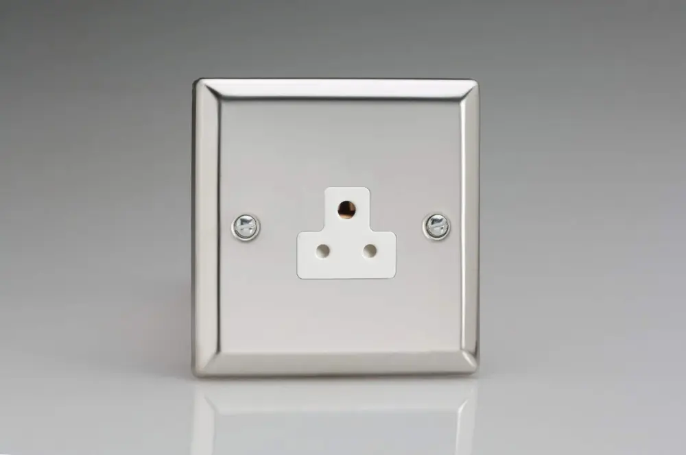 Varilight 1-Gang 2A Round Pin Plug Socket Mirror Shiny metal XCRP2AW