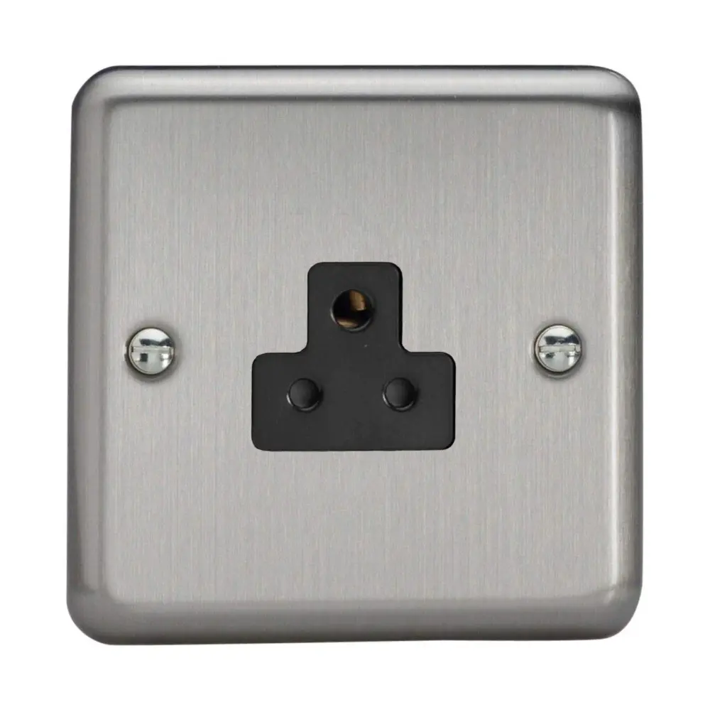 Varilight 1-Gang 2A Round Pin Plug Socket Matt Chromium XSRP2AB