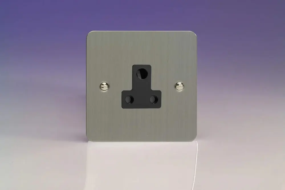 Varilight 1-Gang (Single), 5 Amp Round Pin Socket, Ultra Flat Textured Steel XFSRP5AB