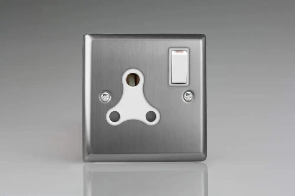 Varilight XTRP15AW Enduring Brushed Steel 1-Gang 15A Round Pin Plug Socket