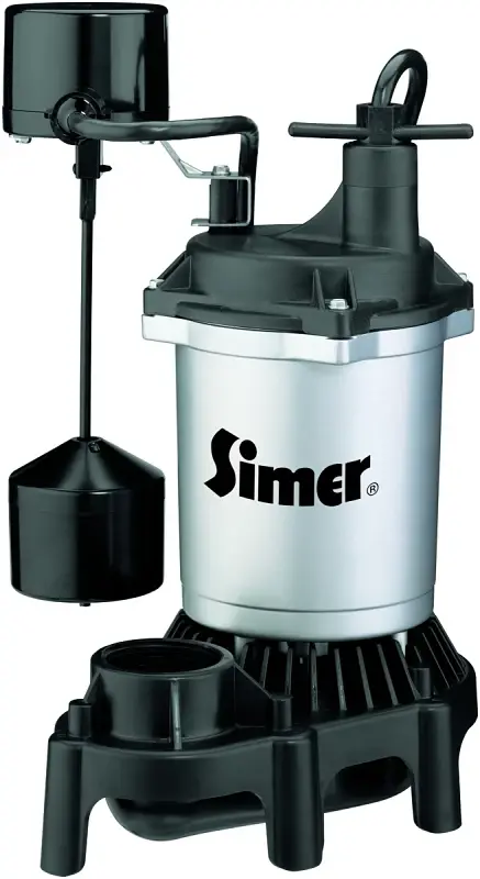 Simer 2164 Sump Pump, 660 gph, 1-Phase, 3.9 , 115 V, 0.33 hp, 1-1/2 Outlet, 22 ft Max Head, Thermoplastic
