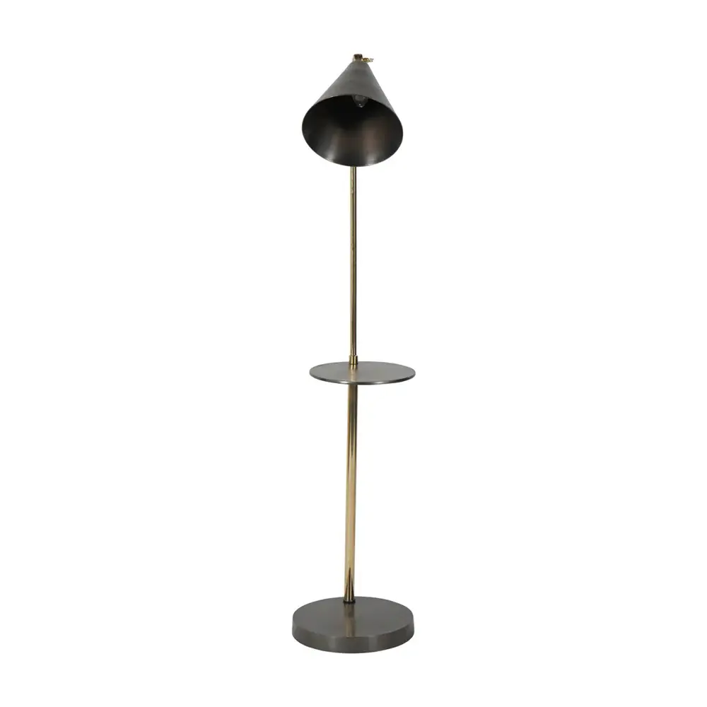 Amelie Brushed Floor Lamp Table - Satin Grey & Brass
