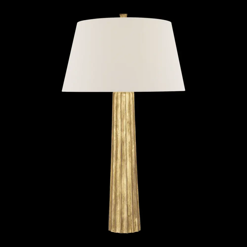 Fluted Spire Sizable Table Lamp - Gilded Iron Linen Shade