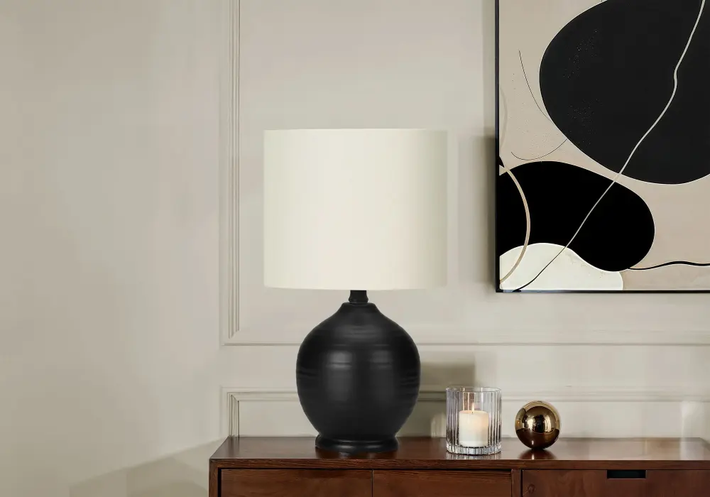 Hand Blown Glass Lighting, Table Lamp, Pottery, Transitional - Black
