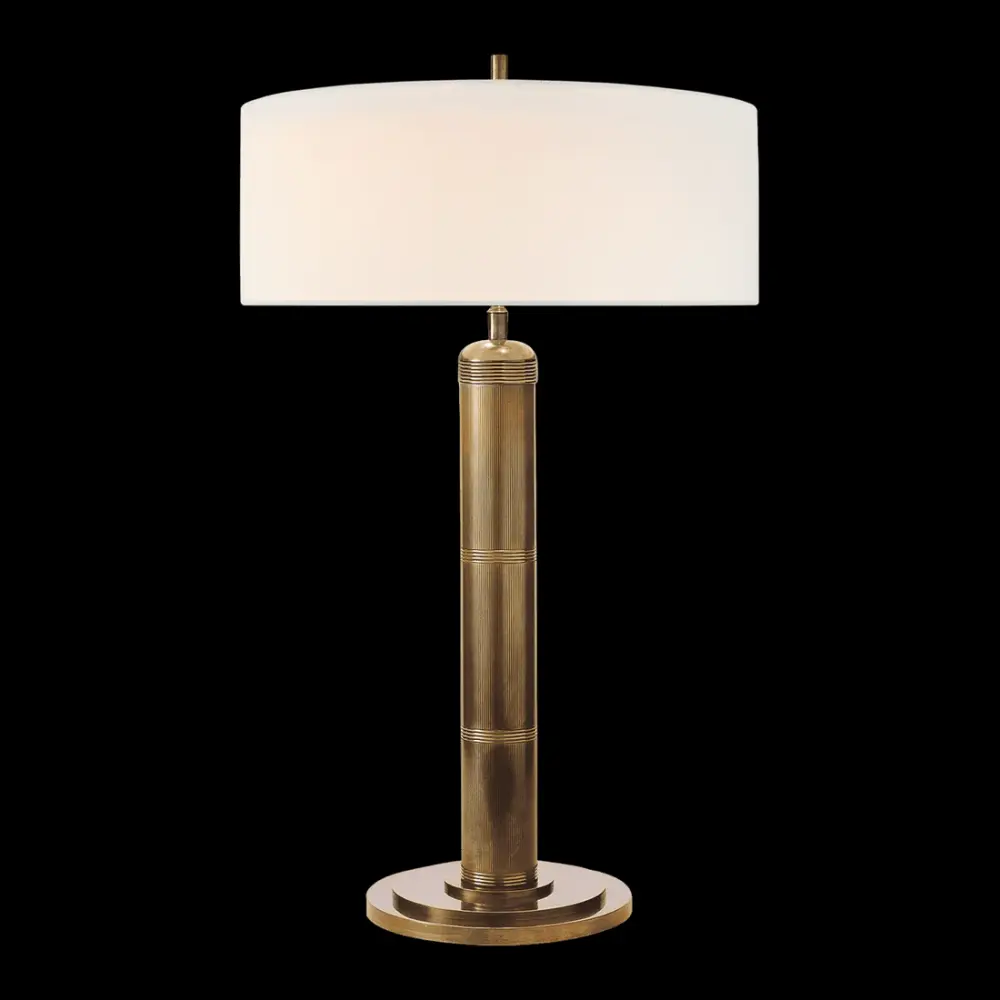Longacre Tall Table Lamp - Antique Brass Linen Shade