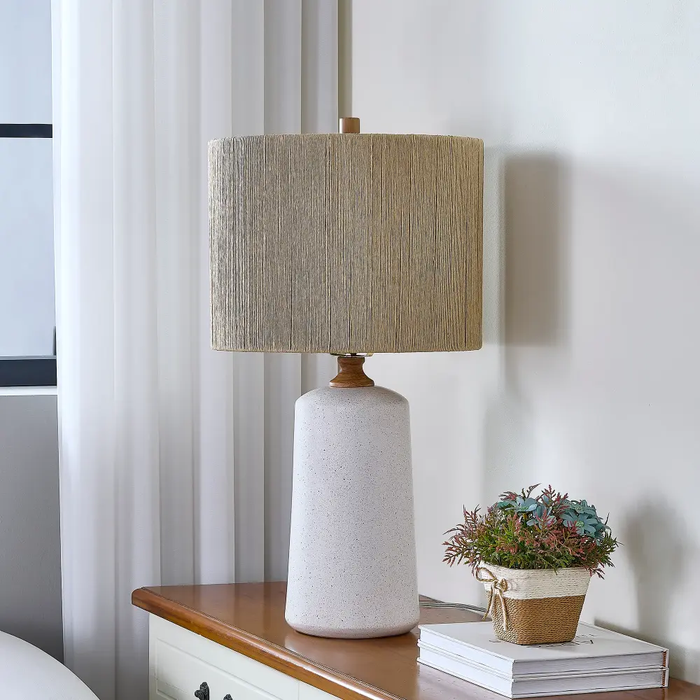 24'' White Ceramic Dimmable Natural Table Lamp Living Room/bedroom #T209