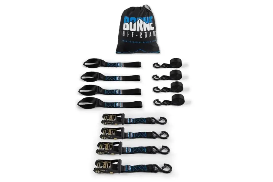 All-Weather Borne Off Road Heavy-Duty Ratchet Tie-Down Kit - set four - Black