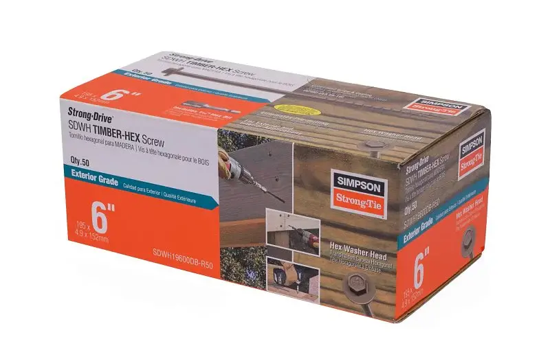 Simpson Strong-Tie Strong-Drive SDWH SDWH19600DB-R50 Timber Screw, 6 L, Coarse Thread, 2-3/4 Thread